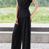 Casual Waist Tie V-Neck Set - liwisi