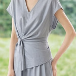 Casual Waist Tie V-Neck Set - liwisi