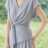 Casual Waist Tie V-Neck Set - liwisi