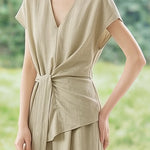 Casual Waist Tie V-Neck Set - liwisi