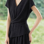 Casual Waist Tie V-Neck Set - liwisi