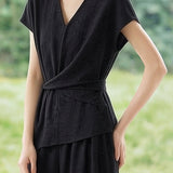 Casual Waist Tie V-Neck Set - liwisi