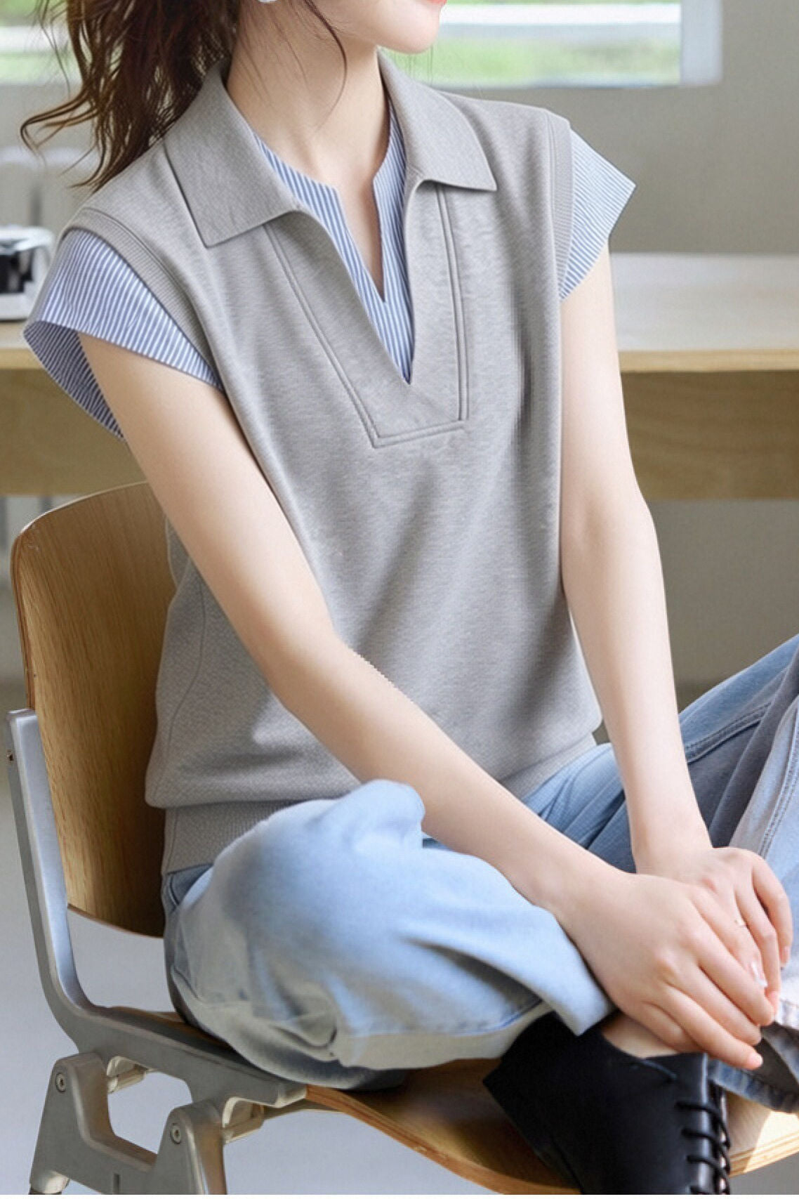 Casual Commute Fake Two-Piece Design T-Shirt - liwisi