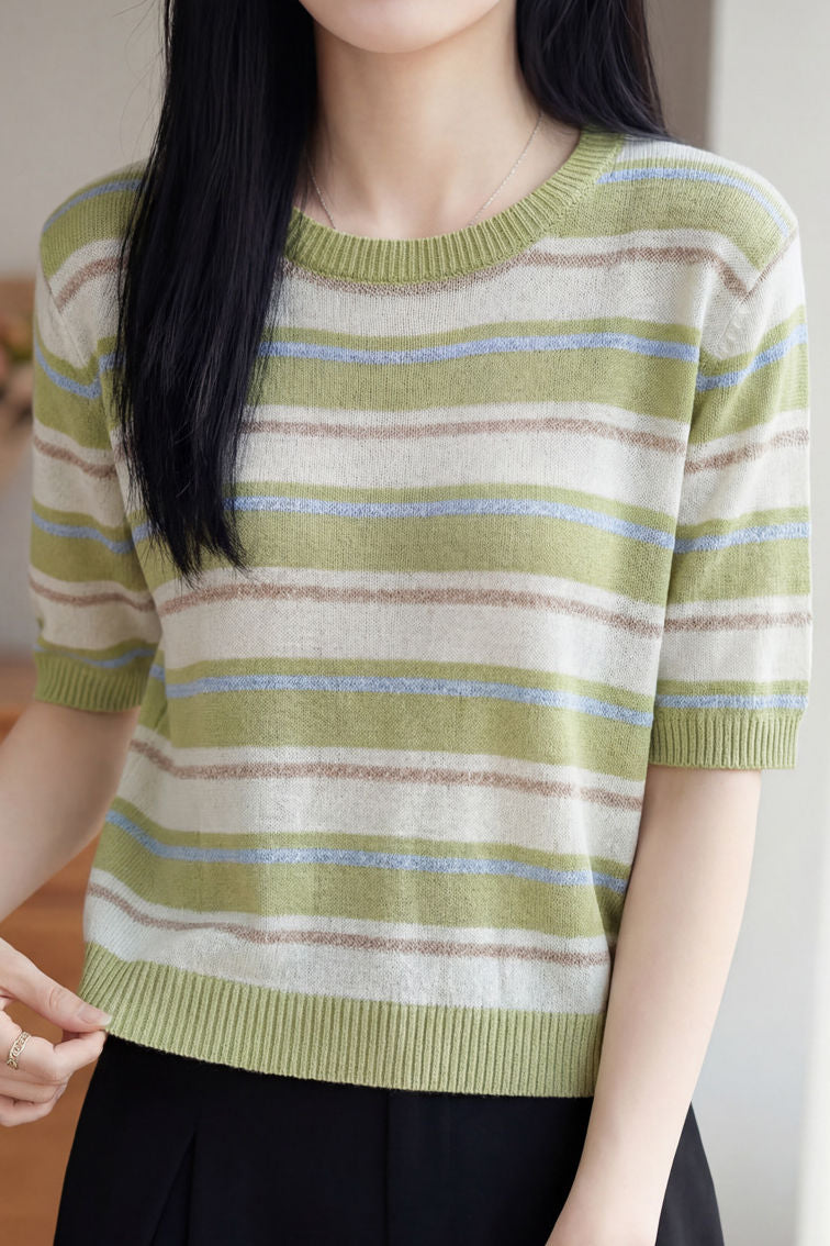Casual Striped Color Block Wool Knit Sweater - liwisi
