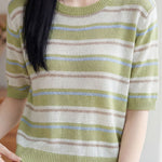Casual Striped Color Block Wool Knit Sweater - liwisi