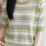 Casual Striped Color Block Wool Knit Sweater - liwisi