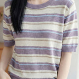 Casual Striped Color Block Wool Knit Sweater - liwisi