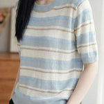 Casual Striped Color Block Wool Knit Sweater - liwisi
