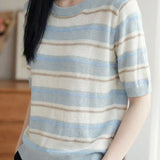 Casual Striped Color Block Wool Knit Sweater - liwisi