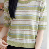 Casual Striped Color Block Wool Knit Sweater - liwisi