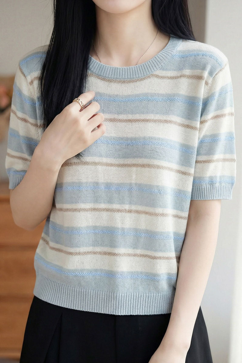 Casual Striped Color Block Wool Knit Sweater - liwisi