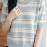Casual Striped Color Block Wool Knit Sweater - liwisi