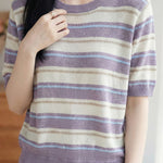 Casual Striped Color Block Wool Knit Sweater - liwisi