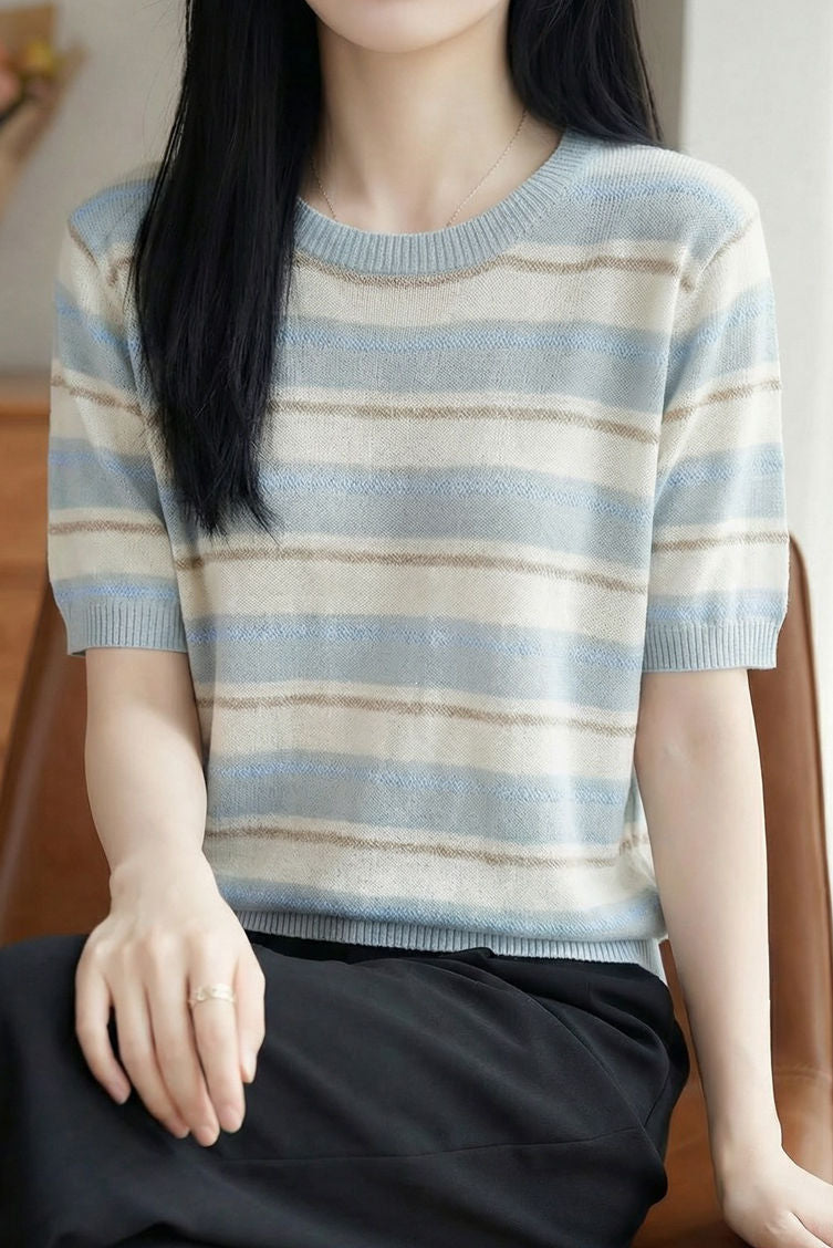 Casual Striped Color Block Wool Knit Sweater - liwisi