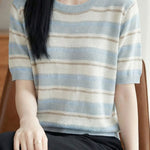 Casual Striped Color Block Wool Knit Sweater - liwisi