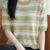 Casual Striped Color Block Wool Knit Sweater - liwisi