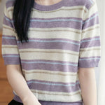 Casual Striped Color Block Wool Knit Sweater - liwisi