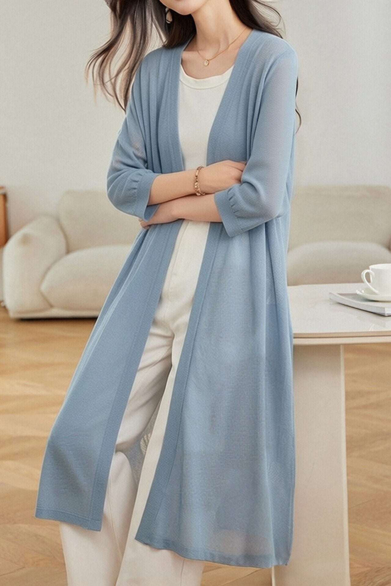 Casual Versatile Linen Sun Protection Long Knit Cardigan - liwisi