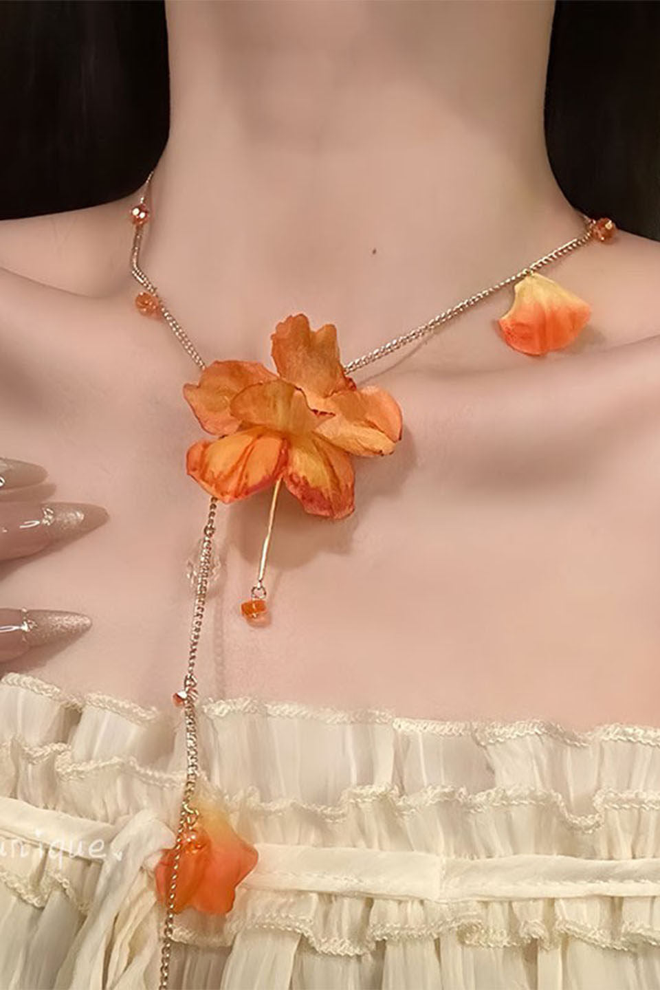 Atmospheric Petal Tassel Necklace And Earrings - liwisi