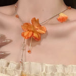 Atmospheric Petal Tassel Necklace And Earrings - liwisi