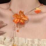 Atmospheric Petal Tassel Necklace And Earrings - liwisi
