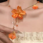 Atmospheric Petal Tassel Necklace And Earrings - liwisi