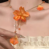 Atmospheric Petal Tassel Necklace And Earrings - liwisi