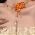Atmospheric Petal Tassel Necklace And Earrings - liwisi