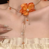 Atmospheric Petal Tassel Necklace And Earrings - liwisi