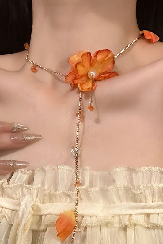 Atmospheric Petal Tassel Necklace And Earrings - liwisi