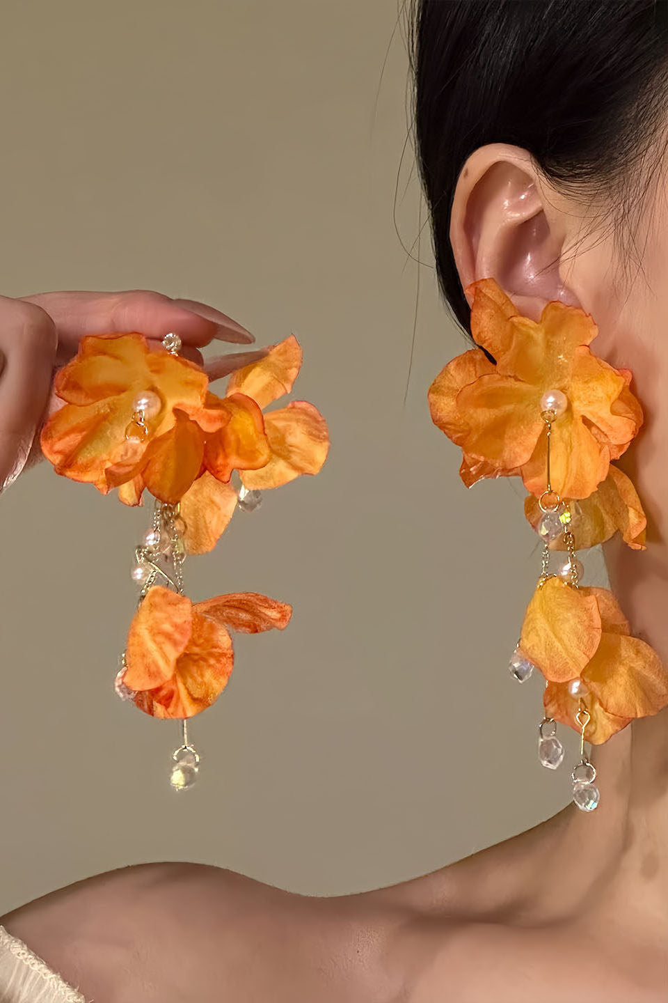 Atmospheric Petal Tassel Necklace And Earrings - liwisi