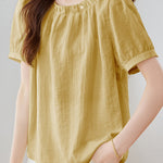 French Chic Commuter Pleated Round-Neck Shirt - liwisi