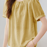 French Chic Commuter Pleated Round-Neck Shirt - liwisi