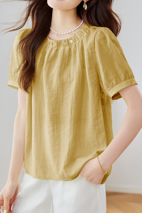 French Chic Commuter Pleated Round-Neck Shirt - liwisi