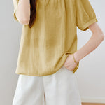 French Chic Commuter Pleated Round-Neck Shirt - liwisi