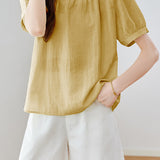 French Chic Commuter Pleated Round-Neck Shirt - liwisi