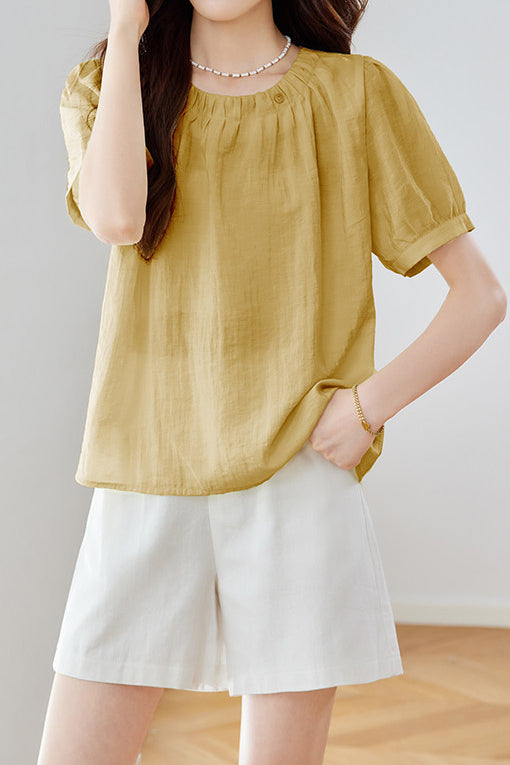 French Chic Commuter Pleated Round-Neck Shirt - liwisi