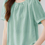 French Chic Commuter Pleated Round-Neck Shirt - liwisi