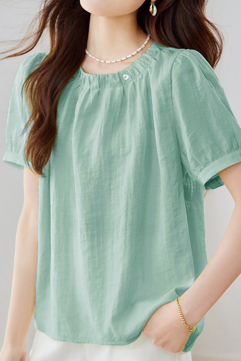 French Chic Commuter Pleated Round-Neck Shirt - liwisi