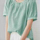 French Chic Commuter Pleated Round-Neck Shirt - liwisi