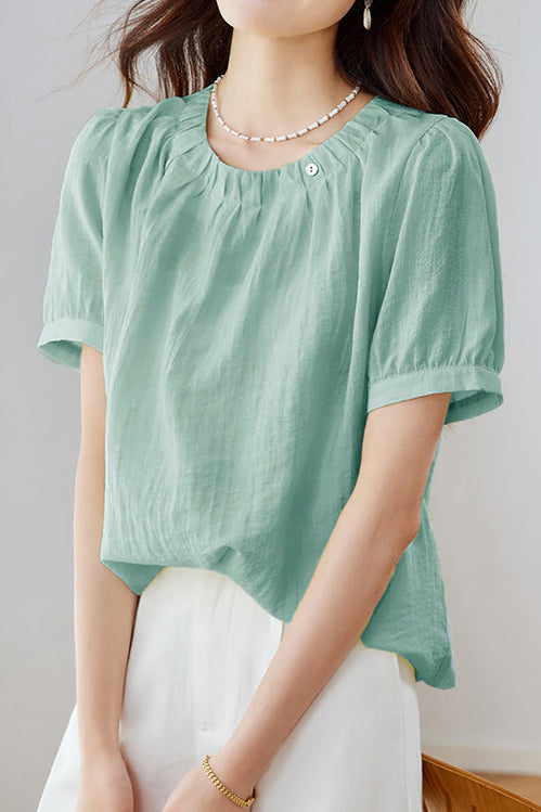 French Chic Commuter Pleated Round-Neck Shirt - liwisi