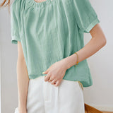 French Chic Commuter Pleated Round-Neck Shirt - liwisi