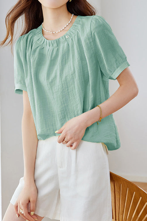 French Chic Commuter Pleated Round-Neck Shirt - liwisi