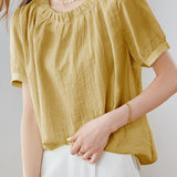 French Chic Commuter Pleated Round-Neck Shirt - liwisi