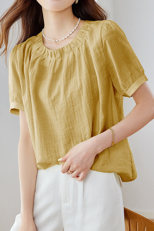French Chic Commuter Pleated Round-Neck Shirt - liwisi