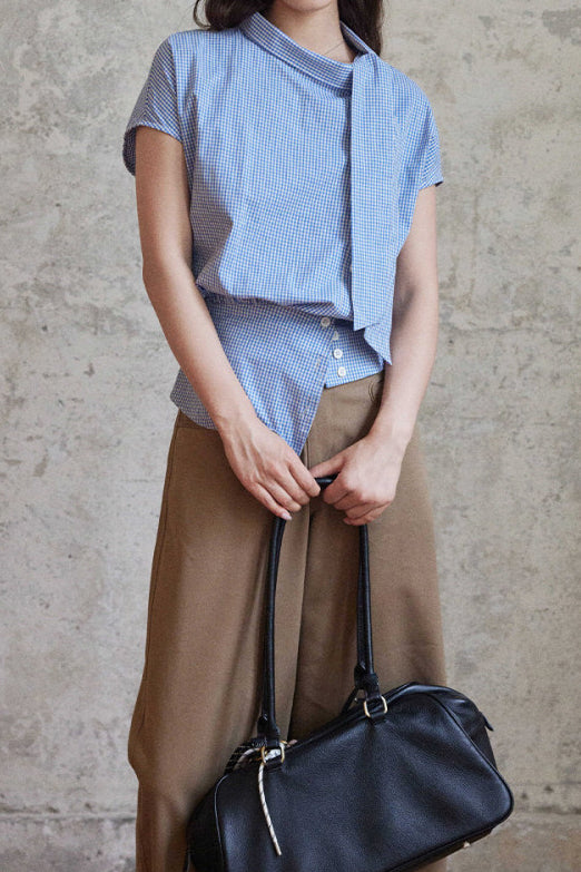 Casual Commuter Plaid Sash-Waist Shirt - liwisi