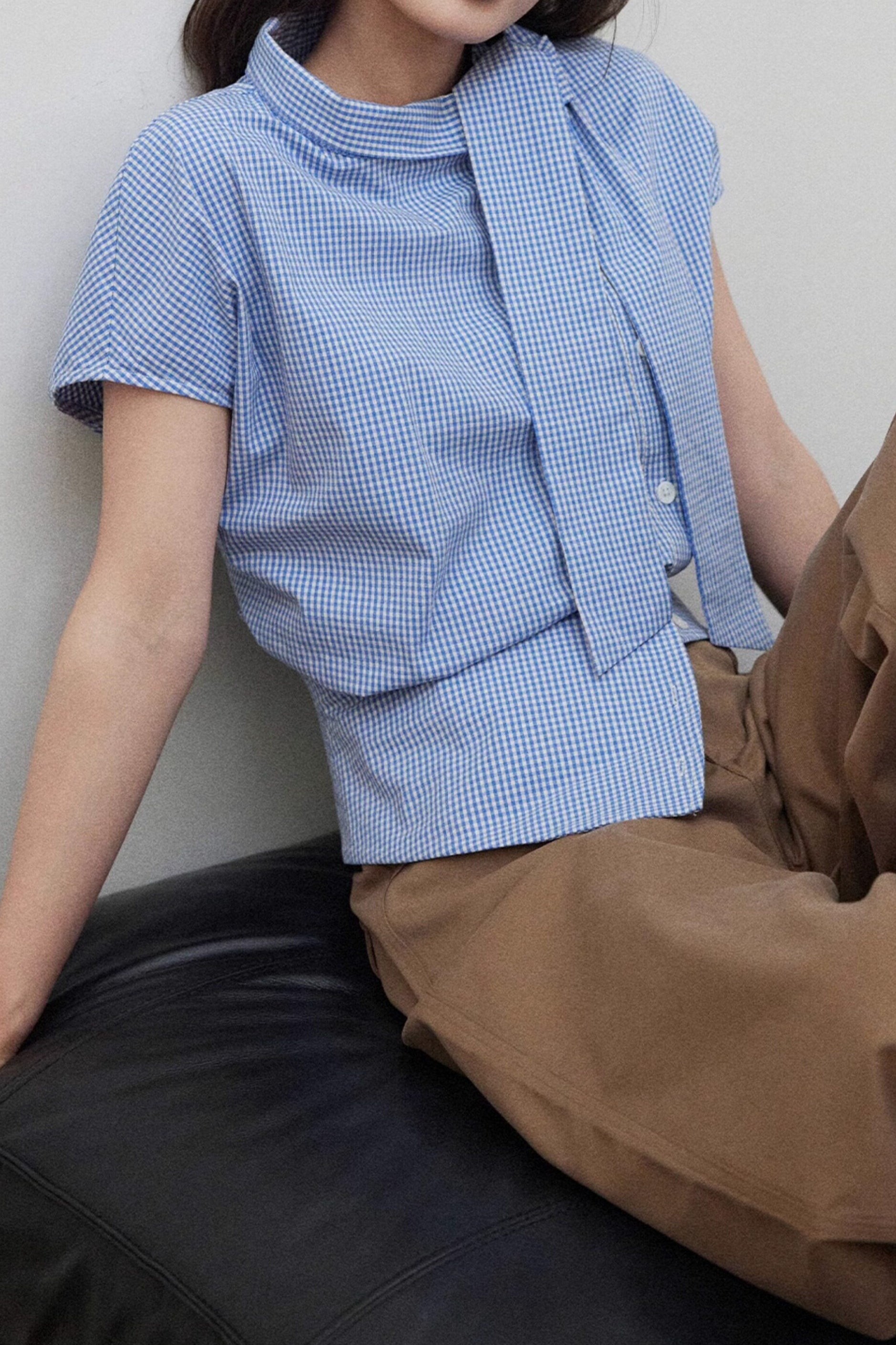 Casual Commuter Plaid Sash-Waist Shirt - liwisi