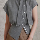 Casual Commuter Plaid Sash-Waist Shirt - liwisi