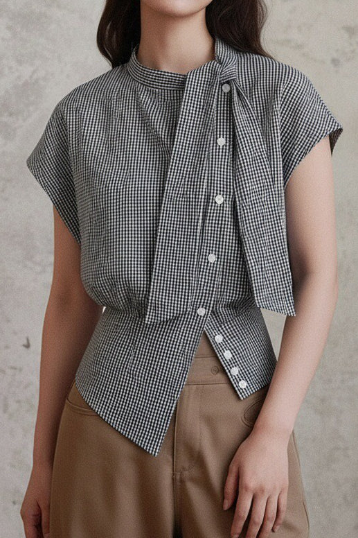 Casual Commuter Plaid Sash-Waist Shirt - liwisi