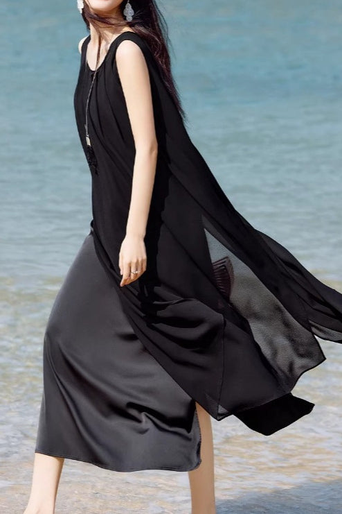 French Vacation Chiffon Draped Dress - liwisi